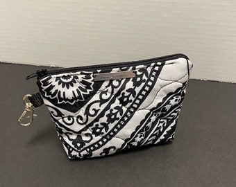 Zipper Pouch Quilted Black and White Zipper Pouch Gift for Her Small Zipper Pouch