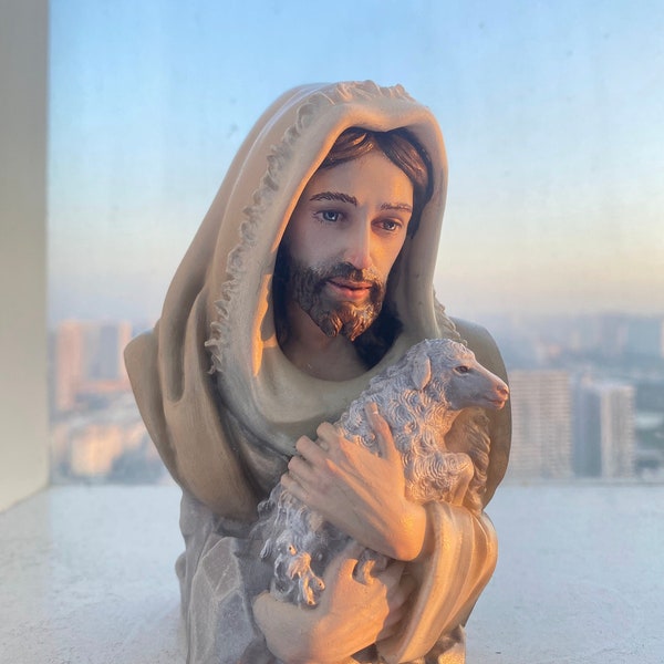 Jesus Christ Holding Lamb Statue, Jesus Composite Statue, Beautiful Statue for Home