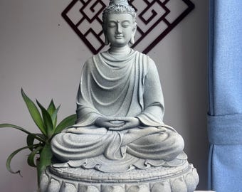 Gray Shakyamuni Buddha Statue: Lotus Pedestal Home Decor (14.6")
