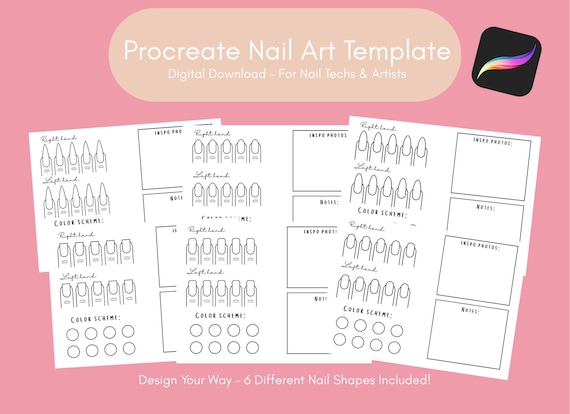 Nail Art Design Template for Procreate | Digital Nail Planner | Nail Tech Sketch Sheet | Instant Download