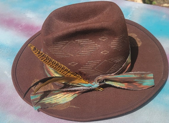 Hand Burned Wool Fedora Hat - Etsy display picture 1