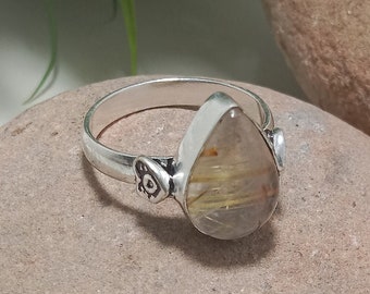 Natural Golden Rutile Quartz Ring 925 Sterling Silver Ring Handmade Statement Ring Engagement Ring Rutile Quartz Jewelry For Wife Girlfriend