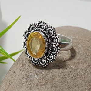 Natural Yellow Citrine Ring 925 Sterling Silver Ring Handmade Statement Ring Boho Ring Citrine Jewelry Anniversary Gift Jewelry For Her