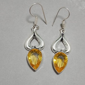 Yellow Citrine 925 Sterling Silver Earrings Handmade Statement Earrings Yellow Stone Earrings Citrine Jewelry Birthday Gift Jewelry For Her