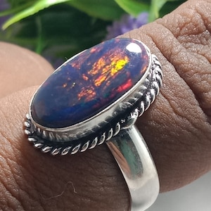 Natural Ethiopian Opal Gemstone Ring 925 Sterling Silver Statement Ring Boho Stacking Ring Large Stone Ring Ethiopian Opal Jewelry For Her