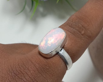 Rainbow Ethiopian Opal Ring, 925 Sterling Silver Ring, Statement Ring, Engagement Ring, Ethiopian Opal Jewelry, Christmas Gift for Her
