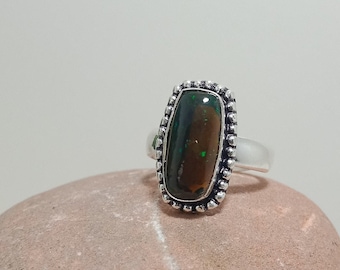 Anillo de plata de ley 925 con ópalo etíope hecho a mano, joya llamativa.