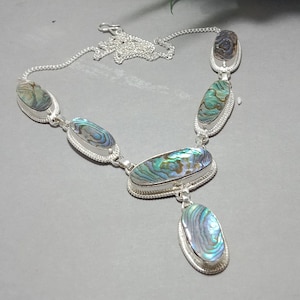 Abalone Shell Necklace, Adjustable Chain Necklace, 925 Sterling Silver Necklace, Handmade Pendant Necklace for Women, Christmas Gift Jewelry