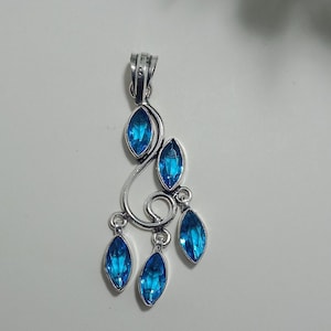 Natural Blue Topaz Pendant, 925 Sterling Silver Pendant, Gemstone Pendant, Handmade Pendant Statement Pendant Necklace, Gift Jewelry for Her