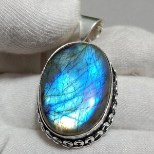Large Blue Labradorite 925 Sterling Silver Pendant Statement Pendant Labradorite Jewelry Valentines Day Gift Jewelry For Wife Girlfriend