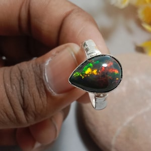Ethiopian Opal Ring, Rainbow Opal Ring, 925 Sterling Silver Ring, Statement Ring, Engagement Ring, Ethiopian Opal Jewelry, Gift for Her