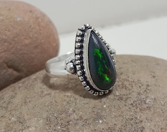 Anillo de plata de ley 925 con ópalo etíope hecho a mano, joyería de piedras preciosas