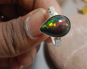 Ethiopian Opal Ring, Rainbow Opal Ring, 925 Sterling Silver Ring, Statement Ring, Engagement Ring, Ethiopian Opal Jewelry, Gift for Her