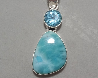 Larimar und Blautopas 925 Sterling Silber Anhänger, Geschenk Schmuck