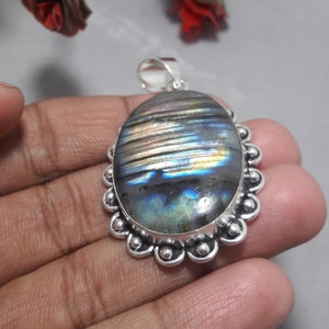 Large Blue Fire Labradorite Pendant 925 Sterling Silver Pendant Handmade Statement Pendant Labradorite Jewelry Birthday Gift Jewelry For Her