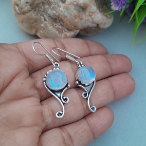 Natural Blue Moonstone Earrings 925 Sterling Silver Handmade Dangle Earrings Moonstone Jewelry For Her Valentines Day Gift Jewelry For Women