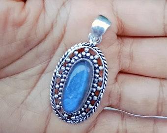 Blue Flash Labradorite Pendant, 925 Sterling Silver, Gemstone Necklace