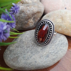 Natural Garnet Ring, Red Stone Ring, 925 Sterling Silver Ring, Gemstone Ring, Statement Ring, Handmade Ring, Christmas Gift Jewelry for Her