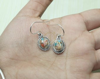 Naturliga ostron koppar turkos ädelsten örhängen rent 925 sterlingsilver handgjorda örhängen silversmycken kvinnor julklapp till mamma