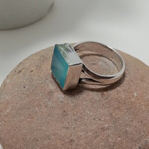 Anel de calcedônia azul natural, prata esterlina 925, anéis de declaração feitos à mão, joias de calcedônia para esposa, mãe e irmã