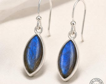 Blue Labradorite 925 Sterling Silver Handmade Drop Dangle Earrings Gift For Her