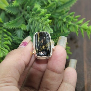 Natural Nuummite Ring Gemstone Ring 925 Sterling Silver Ring Handmade Stacking Ring Greenland Nuummite Jewelry Anniversary Gift for Wife