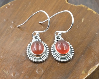 Carnelian Gemstone Earrings Red Stone Earrings 925 Sterling Silver Handmade Earrings Dangle Earrings Carnelian Wedding Gift Jewelry For Her