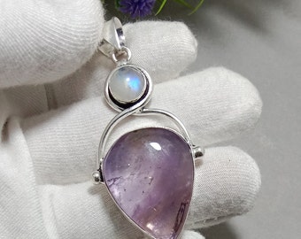 Pendentif pierre de lune bleue améthyste violette en argent sterling 925 pendentif déclaration collier bijoux améthyste bijoux pierre de lune pour elle