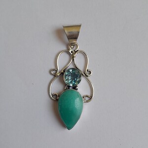 Blue Larimar Blue Topaz Pendant Necklace 925 Sterling Silver Handmade Statement Pendant Gemstone Pendant Larimar Gift Jewelry For Her