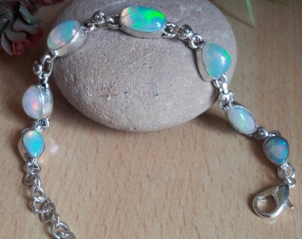 Ethiopian Opal Sterling Silver Bracelet - Handmade Adjustable Jewelry