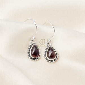 Red Garnet Teardrop Dangle Earrings 925 Sterling Silver Handmade Drop Earrings With Rose Gold & Yellow Gold Plating Garnet Gift Jewelry