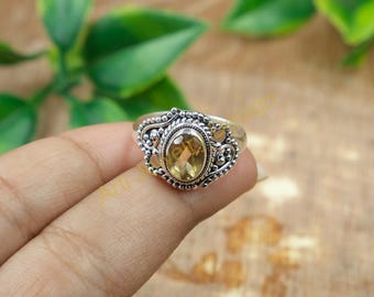 天然イエローシトリンリング 925スターリングシルバー ハンドメイド