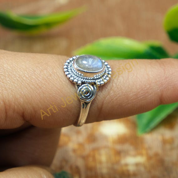 Bague pierre de lune bleue bague en argent sterling 925 bague