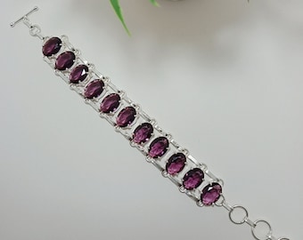 Handgemachtes Sterling Silber Armband mit lila Amethyst, verstellbarer Edelsteinschmuck