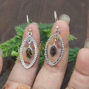Black Rutile Quartz Earrings 925 Sterling Silver Handmade Unique Stone Earrings Gemstone Earrings Quartz Gift Jewelry For Wife Mom Sister