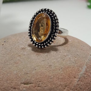 Natural Yellow Citrine Ring 925 Sterling Silver Ring Handmade Statement Rings Boho Ring Yellow Stone Ring Citrine Gift Jewelry For Women