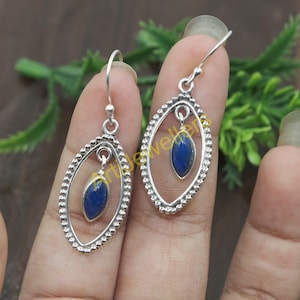 Natural Blue Lapis Lazuli Stone Earrings, 925 Sterling Silver Earrings, Gemstone Earrings, Dangle Earrings, Handmade Earrings, Gift for Her