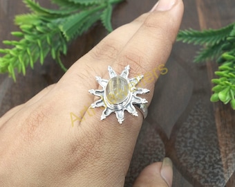 Golden Rutile Quartz Ring 925 Sterling Silver Ring Handmade Ring Unique Design Ring Statement Ring Promise Ring Quartz Jewelry for Women