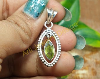 Green Peridot Pendant Pure 925 Sterling Silver Pendant Handmade Pendant Gemstone Pendant Birthday Gift Jewelry For Wife Mom Girlfriend