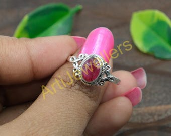 Pink Ruby Ring, 925 Sterling Silver, Handmade Gemstone Jewelry
