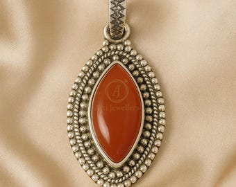 Red Carnelian Pendant, 925 Sterling Silver 18k Gold Plated Necklace, Handmade Jewelry