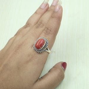 Red Coral Gemstone Ring 925 Sterling Silver Ring Handmade Design Ring Statement Ring Boho Ring Red Coral Jewelry Christmas Gift For Wife Mom