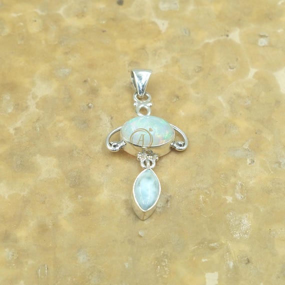 ラリマー エチオピアンオパール ネックレス 天然エチオピア産オパールとブルーラリマーペンダント 925スターリング