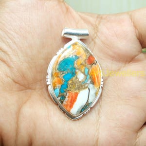 Natural Large Orange Spiny Oyster Turquoise Pendant 925 Sterling Silver Handmade Pendant Gemstone Pendant Turquoise Gift Jewelry For Women