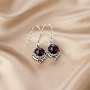 Natural Red Garnet Earrings 925 Sterling Silver | Rose Gold & Yellow Gold Plated | Handmade January Birthstone Jewelry Gift for Women Her