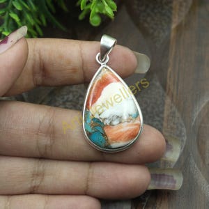 Spiny Oyster Turquoise Gemstone Pendant Pure 925 Sterling Silver Handmade Statement Pendant Turquoise Jewelry Christmas Gift Jewelry For Her