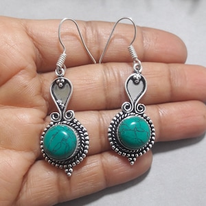 Natural Green Turquoise Gemstone 925 Sterling Silver Handmade Earrings Green Stone Earrings Dangle Earrings Gift Jewelry For Wife Sister