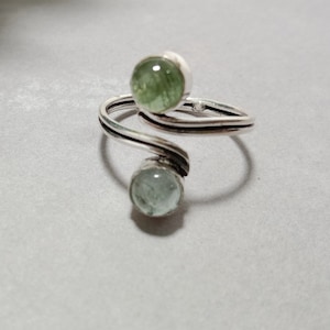 Green Tourmaline White Tourmaline Adjustable Ring 925 Sterling Silver Ring Handmade Two Stone Ring Tourmaline Jewelry Gift Jewelry For Her