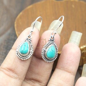 Blue Tibetan Turquoise Earrings 925 Sterling Silver Dangling Earrings Handmade Earrings Silver Design Earrings Gift Jewelry For Wife Mom