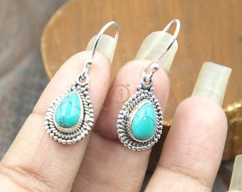 Blå turkos örhängen 925 sterlingsilver hängande örhängen handgjorda örhängen silverdesignörhängen presentsmycken till fru mamma